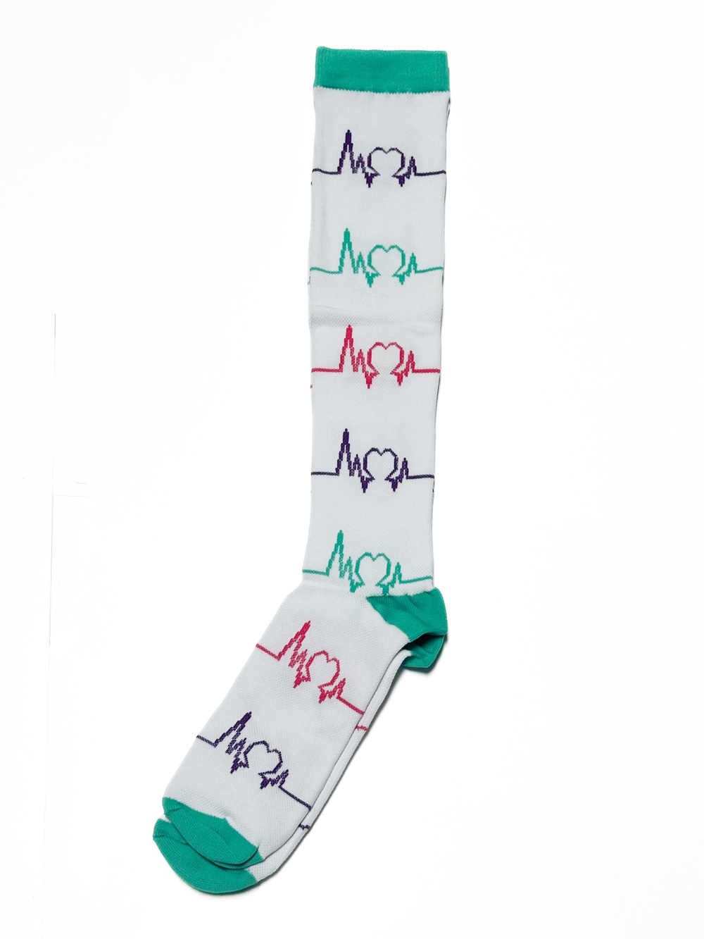 NWT Knee High Compression Socks L/XL Medical EKG Heart Line Print Multicolor